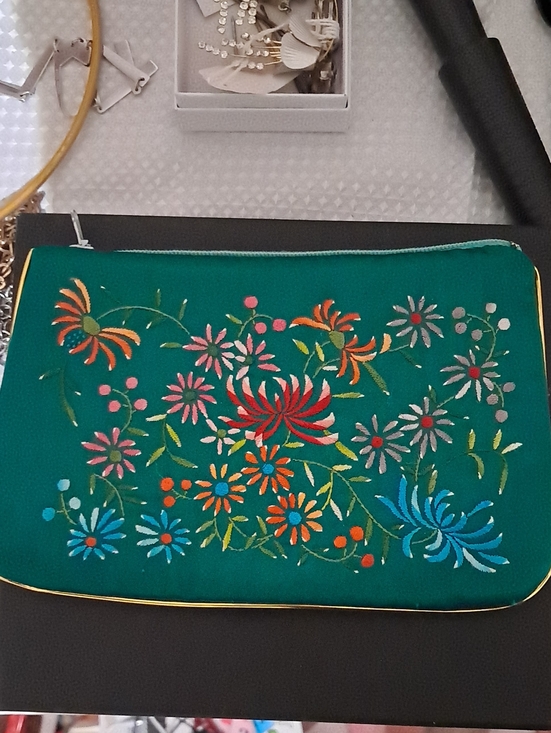 Handbags - Teal Floral Embroidered Women's Clutch